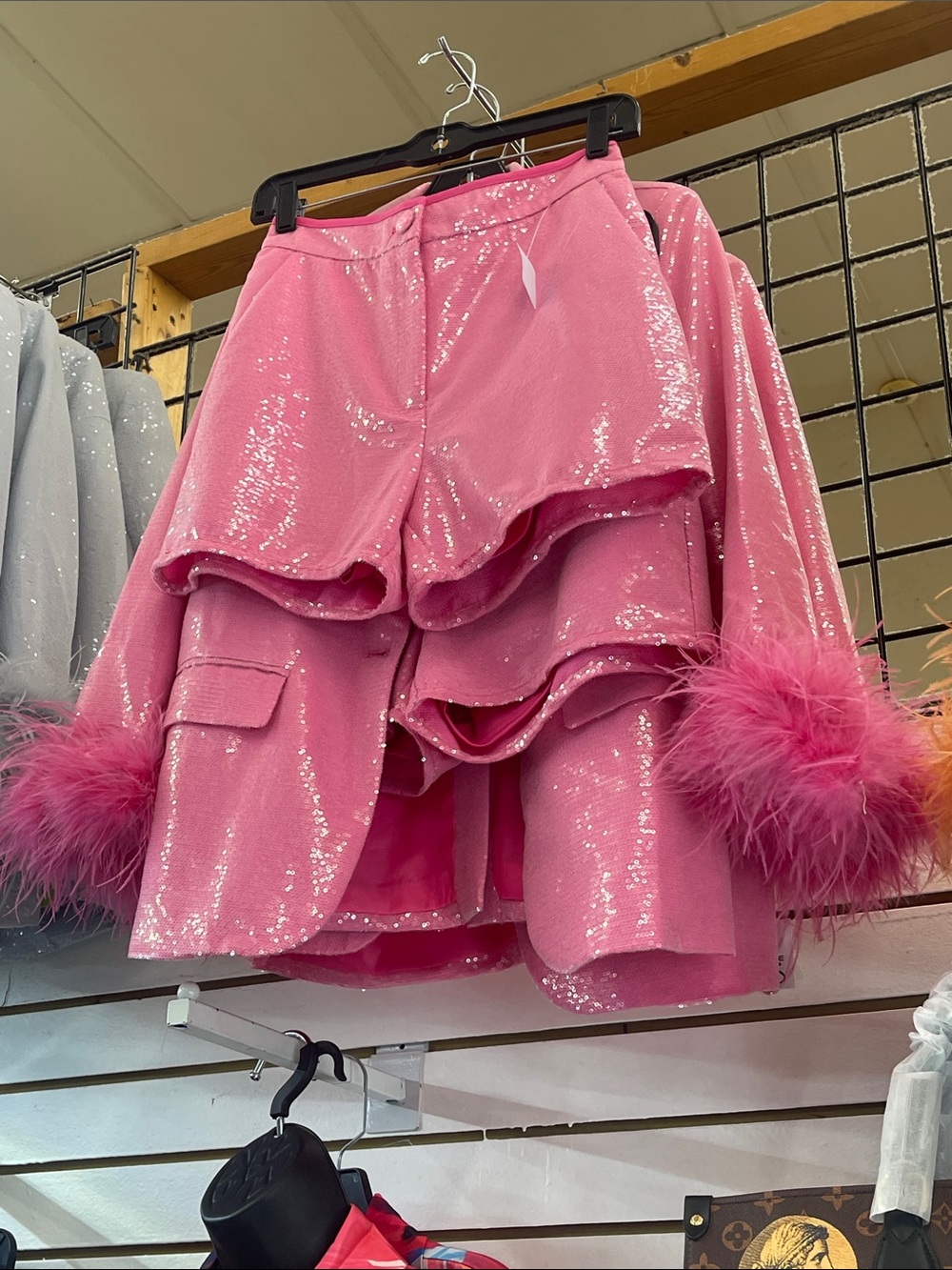 Pink Sequin Layered Women's Shorts set